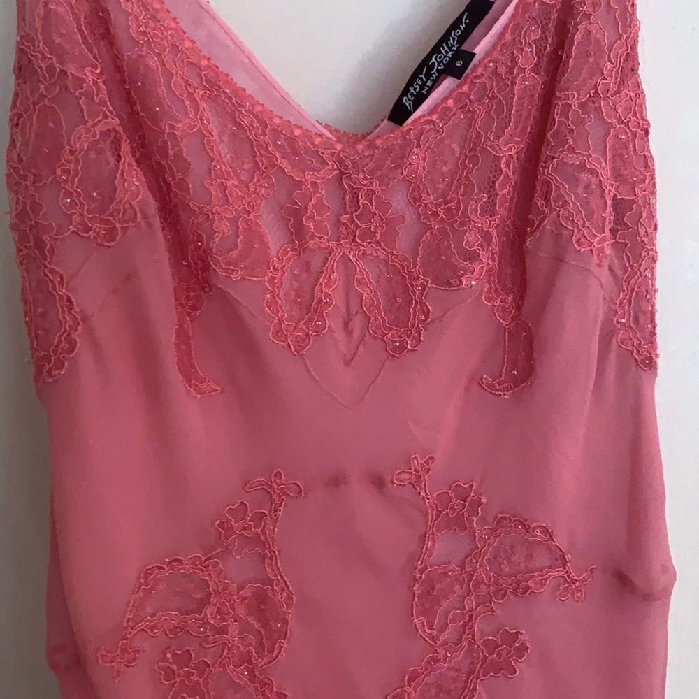 SOLD 💓 VINTAGE BETSEY JOHNSON PINK SILK FAIRYCORE Y2K MIDI DRESS S 4 6 - Picture 3 of 4